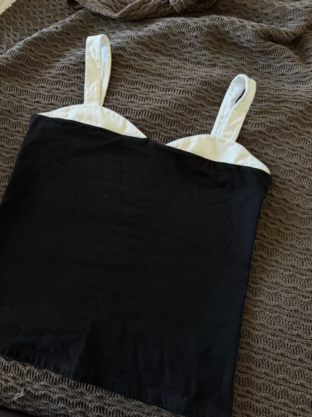 Express Black Strappy Crop Top with White Contrast Trim